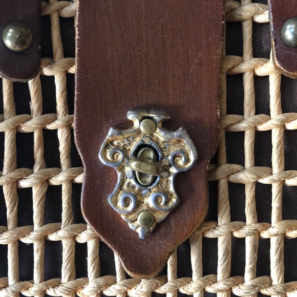 Vintage unique straw top handle bag - Picture 3 of 7